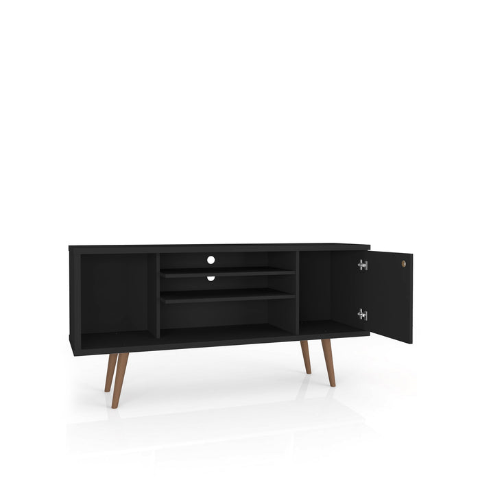 Meuble pour téléviseur Liberty de Manhattan Comfort de 53,14 po de style moderne du milieu du 20e siècle avec 5 tablettes et 1 porte - noir