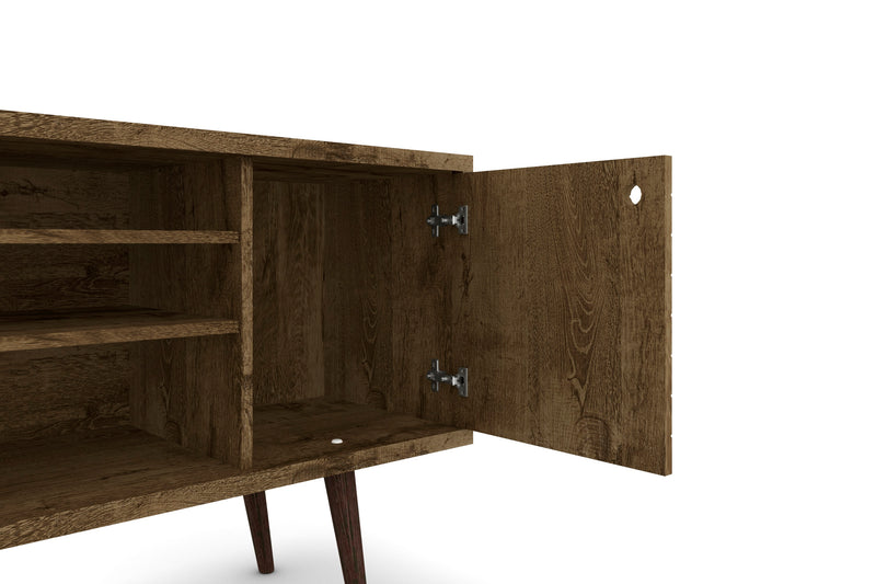 Meuble pour téléviseur Liberty de Manhattan Comfort de 53,14 po de style moderne du milieu du 20e siècle avec 5 tablettes et 1 porte - brun rustique et jaune