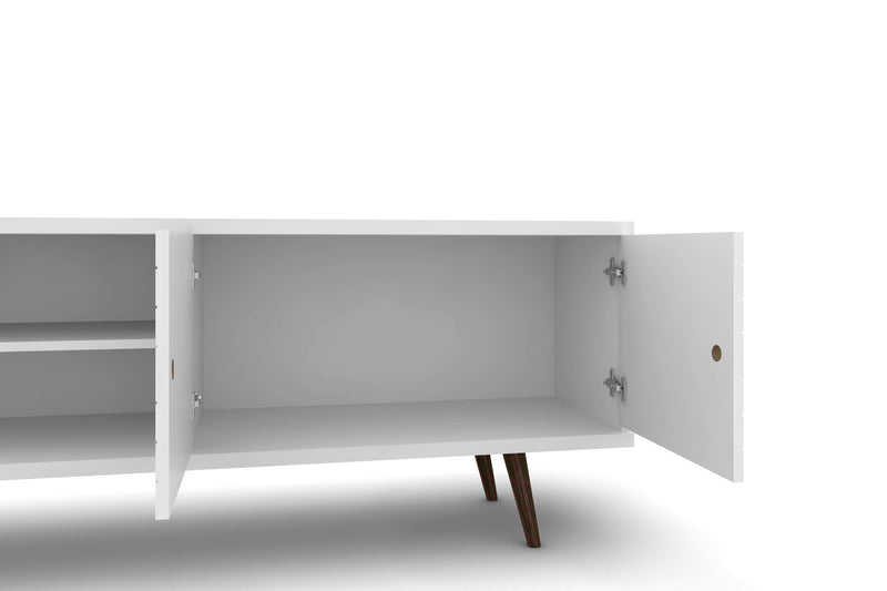 Meuble pour téléviseur Liberty de Manhattan Comfort de 62,99 po de style moderne du milieu du 20e siècle avec 3 tablettes et 2 portes - blanc et jaune