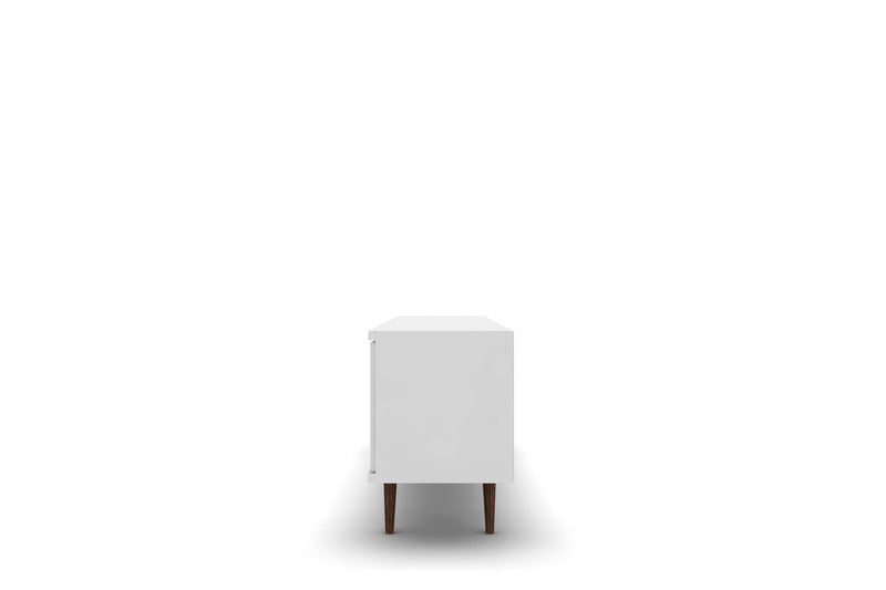 Meuble pour téléviseur Liberty de Manhattan Comfort de 62,99 po de style moderne du milieu du 20e siècle avec 3 tablettes et 2 portes - blanc et jaune