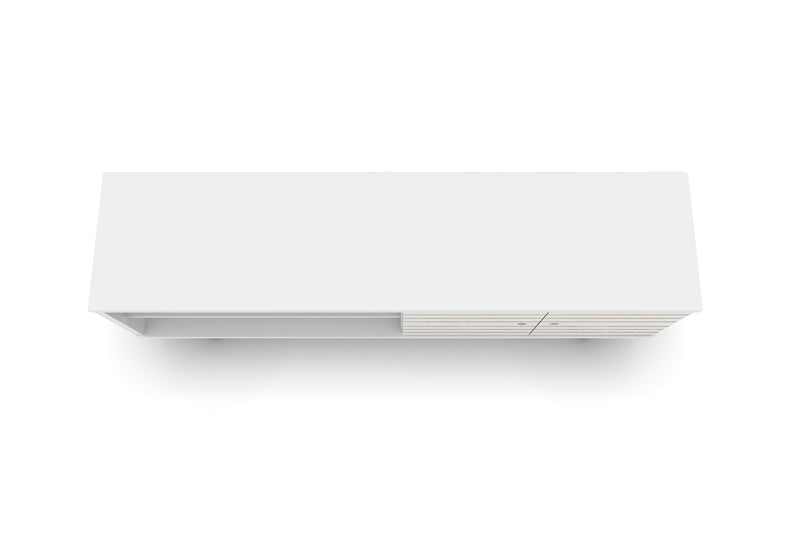 Meuble pour téléviseur Liberty de Manhattan Comfort de 62,99 po de style moderne du milieu du 20e siècle avec 3 tablettes et 2 portes - blanc et jaune