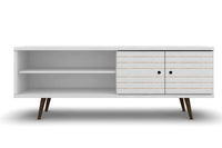 Meuble pour téléviseur Liberty de Manhattan Comfort de 62,99 po de style moderne du milieu du 20e siècle avec 3 tablettes et 2 portes - blanc et jaune