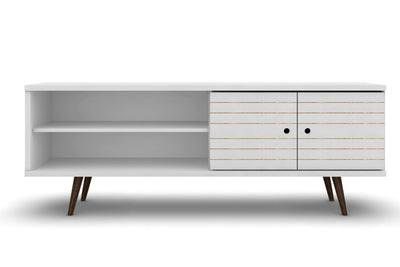 Manhattan Comfort Liberty 62.99" Mid-Century Modern TV Stand with 3 Shelves & 2 Doors - White & Yellow|Meuble pour téléviseur Liberty de Manhattan Comfort de 62,99 po de style moderne du milieu du 20e siècle avec 3 tablettes et 2 portes - blanc et jaune