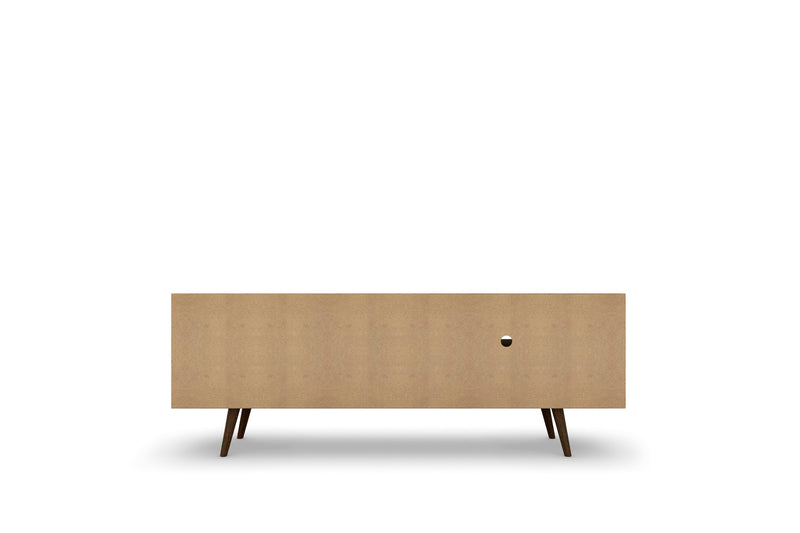 Meuble pour téléviseur Liberty de Manhattan Comfort de 62,99 po de style moderne du milieu du 20e siècle avec 3 tablettes et 2 portes - blanc et brun rustique