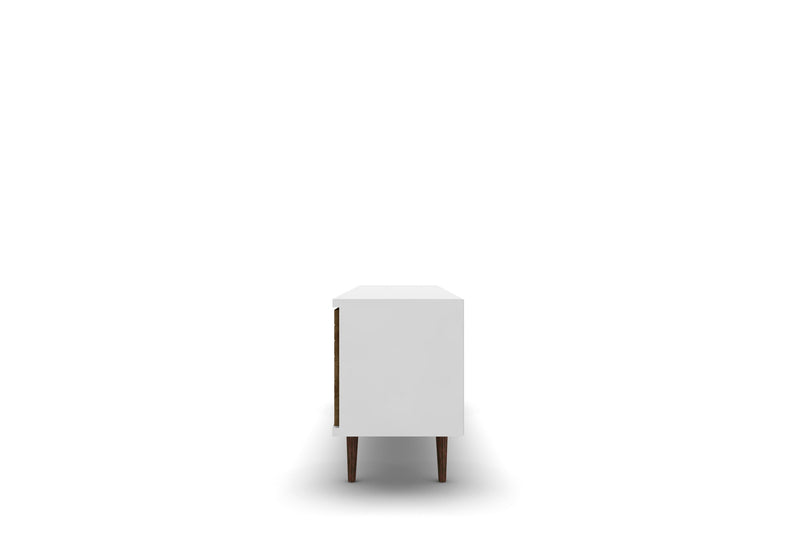 Meuble pour téléviseur Liberty de Manhattan Comfort de 62,99 po de style moderne du milieu du 20e siècle avec 3 tablettes et 2 portes - blanc et brun