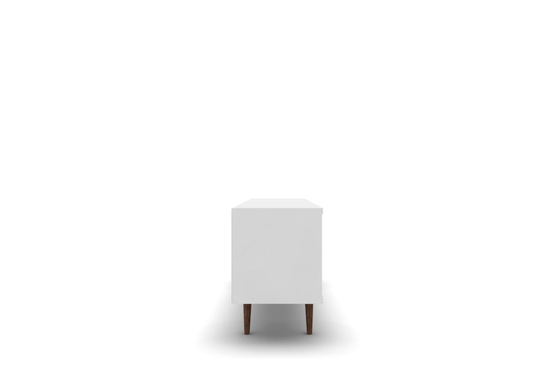 Meuble pour téléviseur Liberty de Manhattan Comfort de 62,99 po de style moderne du milieu du 20e siècle avec 3 tablettes et 2 portes - blanc et brun