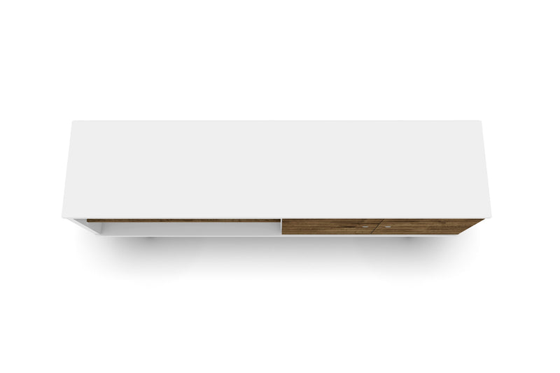 Meuble pour téléviseur Liberty de Manhattan Comfort de 62,99 po de style moderne du milieu du 20e siècle avec 3 tablettes et 2 portes - blanc et brun