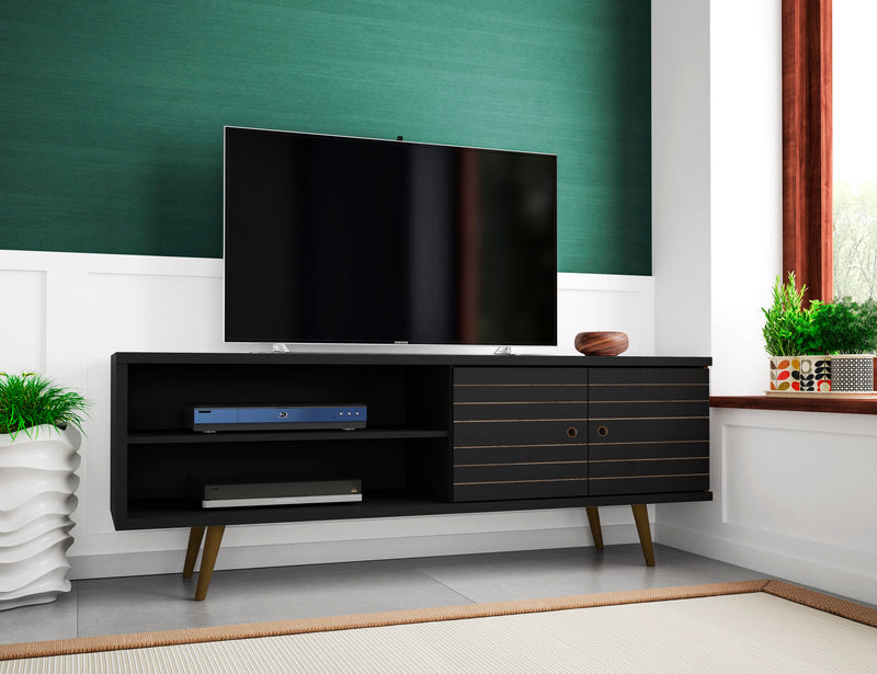 Meuble pour téléviseur Liberty de Manhattan Comfort de 62,99 po de style moderne du milieu du 20e siècle avec 3 tablettes et 2 portes - noir