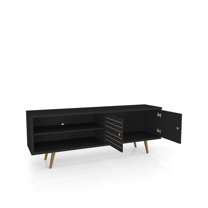 Meuble pour téléviseur Liberty de Manhattan Comfort de 62,99 po de style moderne du milieu du 20e siècle avec 3 tablettes et 2 portes - noir