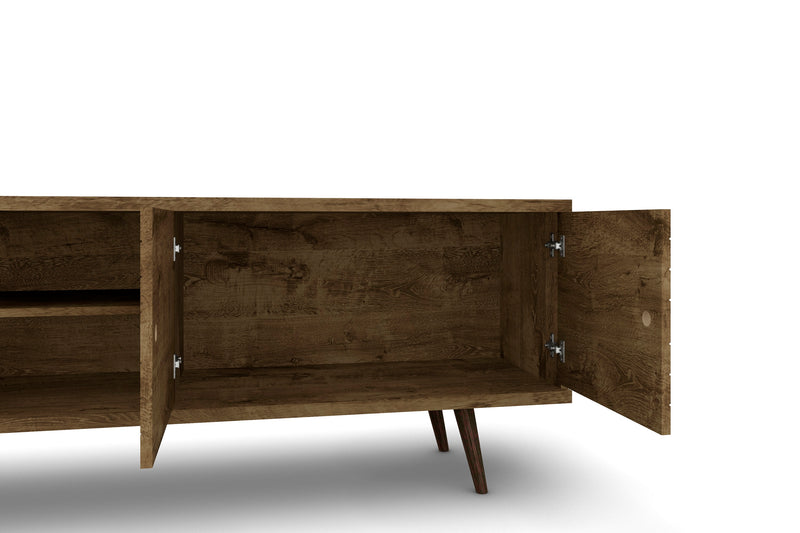 Meuble pour téléviseur Liberty de Manhattan Comfort de 62,99 po de style moderne du milieu du 20e siècle avec 3 tablettes et 2 portes - brun rustique et jaune
