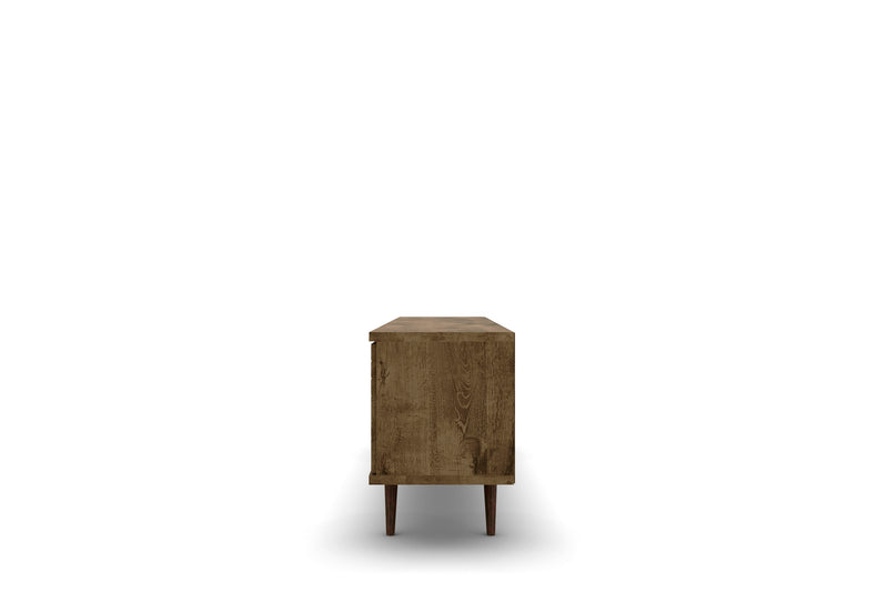 Meuble pour téléviseur Liberty de Manhattan Comfort de 62,99 po de style moderne du milieu du 20e siècle avec 3 tablettes et 2 portes - brun rustique et jaune