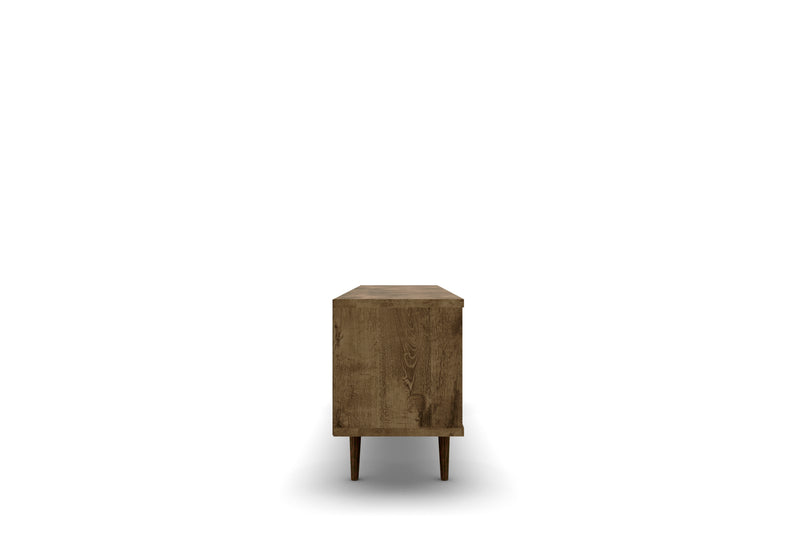 Meuble pour téléviseur Liberty de Manhattan Comfort de 62,99 po de style moderne du milieu du 20e siècle avec 3 tablettes et 2 portes - brun rustique et jaune