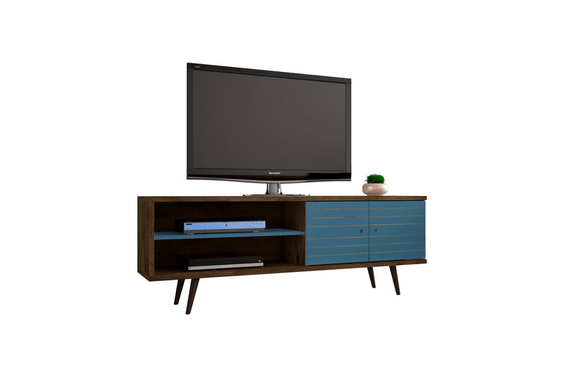 Meuble pour téléviseur Liberty de Manhattan Comfort de 62,99 po de style moderne du milieu du 20e siècle avec 3 tablettes et 2 portes - brun rustique
