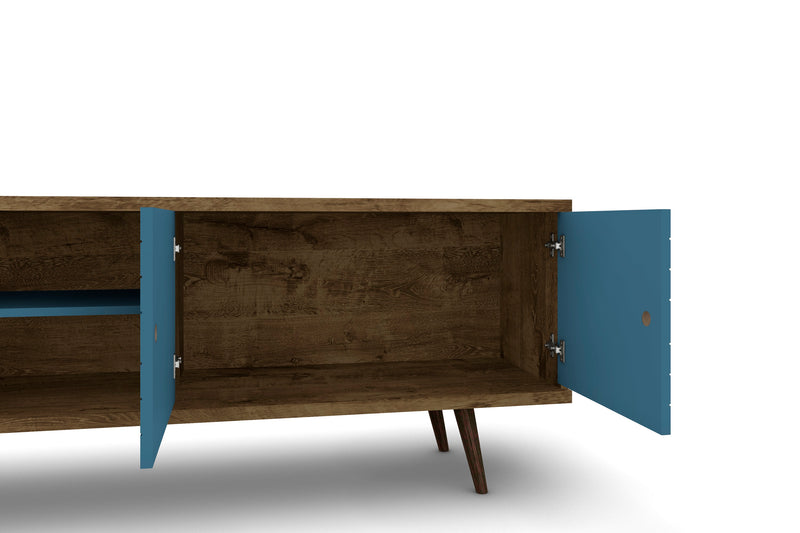 Meuble pour téléviseur Liberty de Manhattan Comfort de 62,99 po de style moderne du milieu du 20e siècle avec 3 tablettes et 2 portes - brun rustique