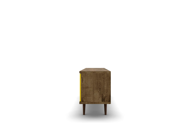 Meuble pour téléviseur Liberty de Manhattan Comfort de 62,99 po de style moderne du milieu du 20e siècle avec 3 tablettes et 2 portes - brun rustique et blanc