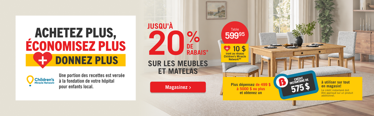 Buy more, save more, give more! Up to 20% Off Furniture & Mattresses at The Brick! Plus spend $499 to $5000+ and get up to $575 instant credit towards anything in the store! Shop Now!