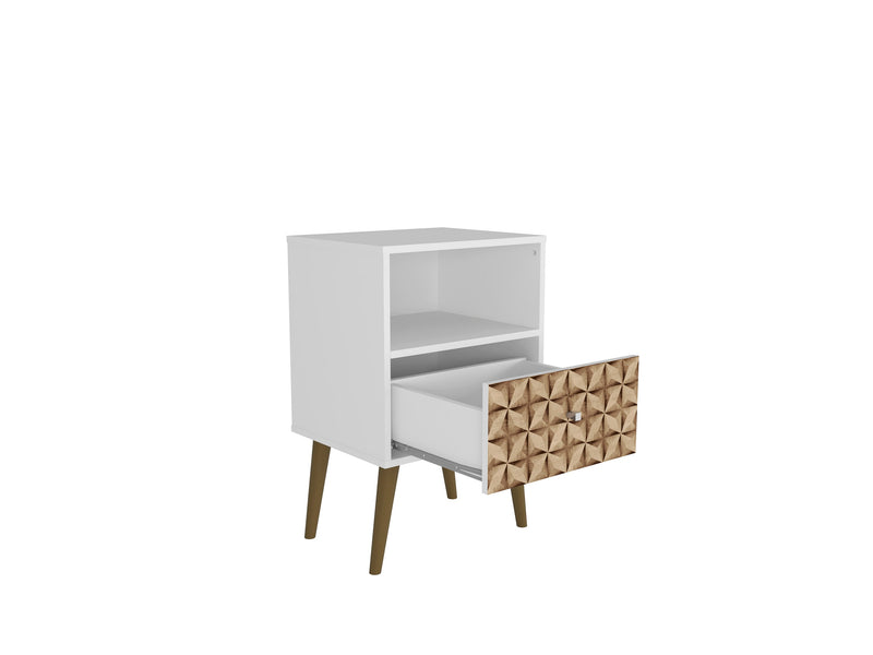 Table de nuit Liberty de Manhattan Comfort de style moderne du milieu du 20e siècle avec compartiment et tiroir - blanche et brune