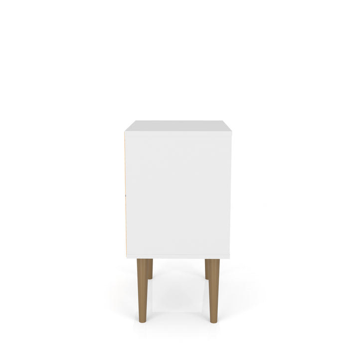 Table de nuit Liberty de Manhattan Comfort de style moderne du milieu du 20e siècle avec compartiment et tiroir - blanche et brune