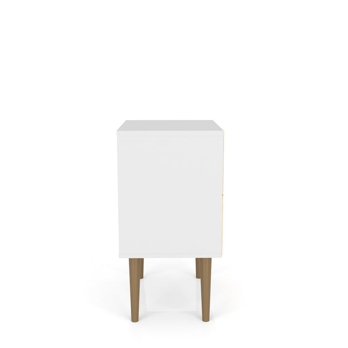 Table de nuit Liberty de Manhattan Comfort de style moderne du milieu du 20e siècle avec compartiment et tiroir - blanche et brune