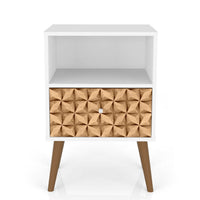 Table de nuit Liberty de Manhattan Comfort de style moderne du milieu du 20e siècle avec compartiment et tiroir - blanche et brune