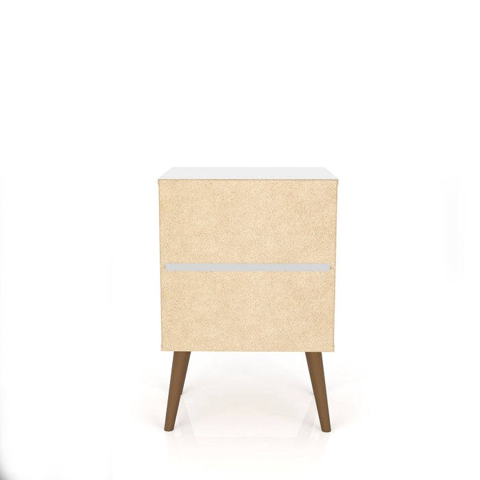 Table de nuit Liberty de Manhattan Comfort de style moderne du milieu du 20e siècle avec compartiment et tiroir - blanche et brune