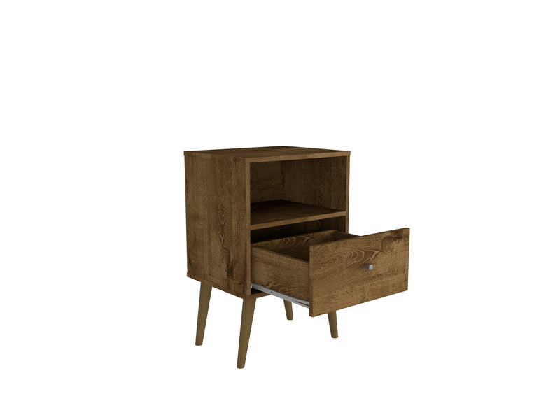 Table de nuit Liberty de Manhattan Comfort de style moderne du milieu du 20e siècle avec 1 compartiment et 1 tiroir - brun rustique