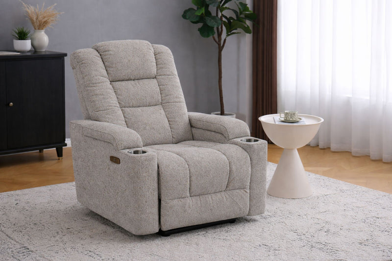 Fauteuil à inclinaison électrique Riley de 35,4 po en tissu apparence lin avec appuie-tête électrique - gris 