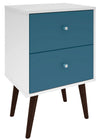 Table de nuit Liberty de Manhattan Comfort de style moderne du milieu du 20e siècle avec 2 tiroirs à extension complète - blanche et bleu turquoise