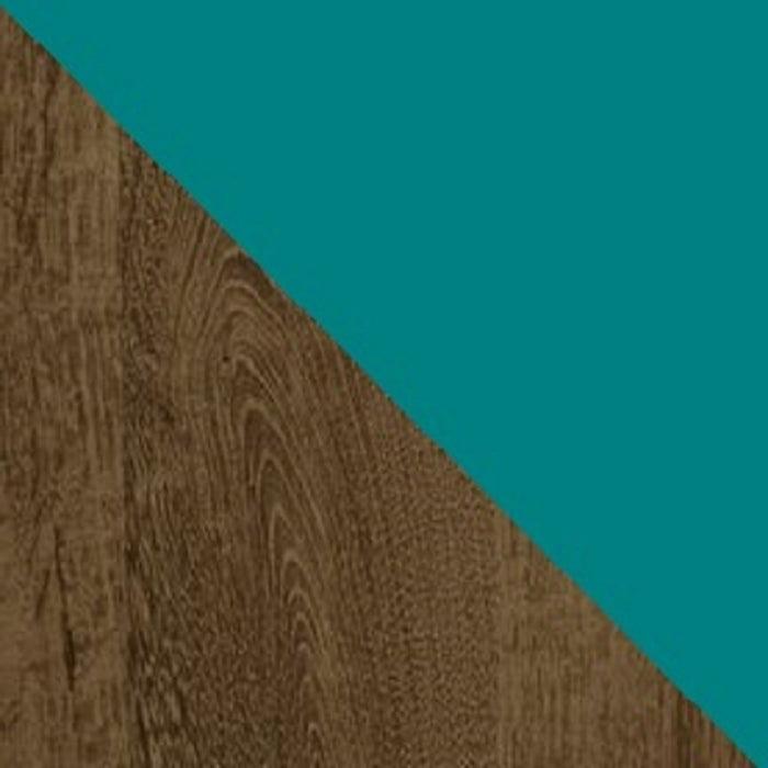 Table de nuit Liberty de Manhattan Comfort de style moderne du milieu du 20e siècle avec 2 tiroirs à extension complète - brun rustique et bleu turquoise