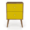 Table de nuit Liberty de Manhattan Comfort de style moderne du milieu du 20e siècle avec 2 tiroirs à extension complète - brun rustique et jaune