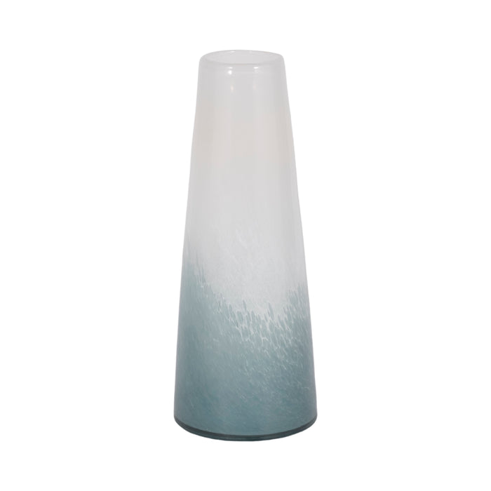 Vase de 11 po en verre à motif d’eaux bleu clair - bleu et blanc