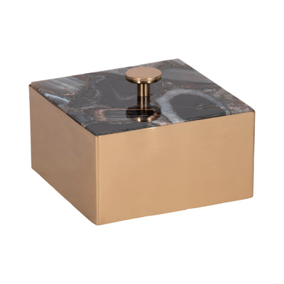 Metal 6" Trinket Box with Agate Lid - Gold and Black|Boîte à babioles de 6 po en métal avec couvercle en agate - dorée et noire
