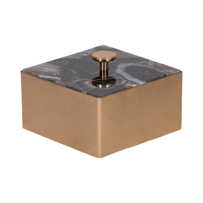 Boîte à babioles de 6 po en métal avec couvercle en agate - dorée et noire