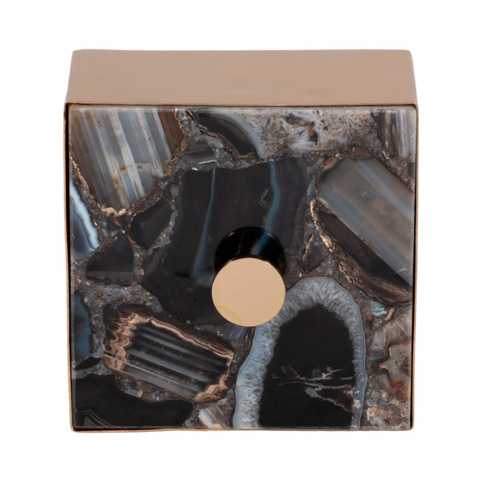 Boîte à babioles de 6 po en métal avec couvercle en agate - dorée et noire