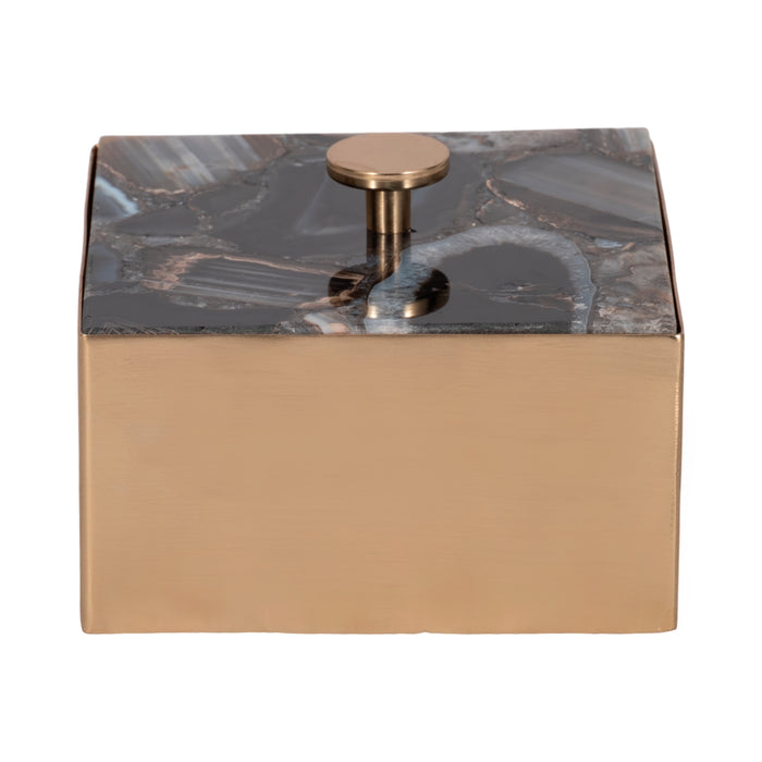 Boîte à babioles de 6 po en métal avec couvercle en agate - dorée et noire