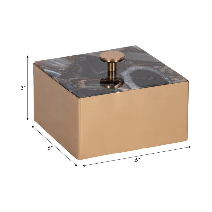 Boîte à babioles de 6 po en métal avec couvercle en agate - dorée et noire