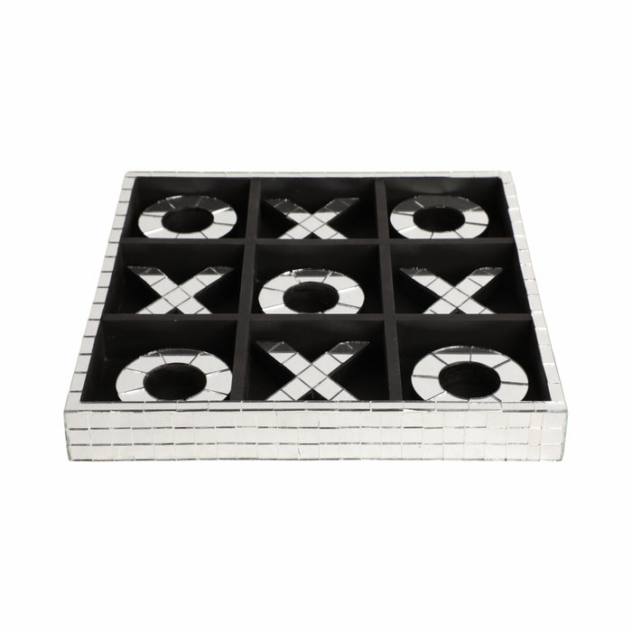 Jeu de tic-tac-toe de 12 po en bois à effet mosaïque disco - argenté