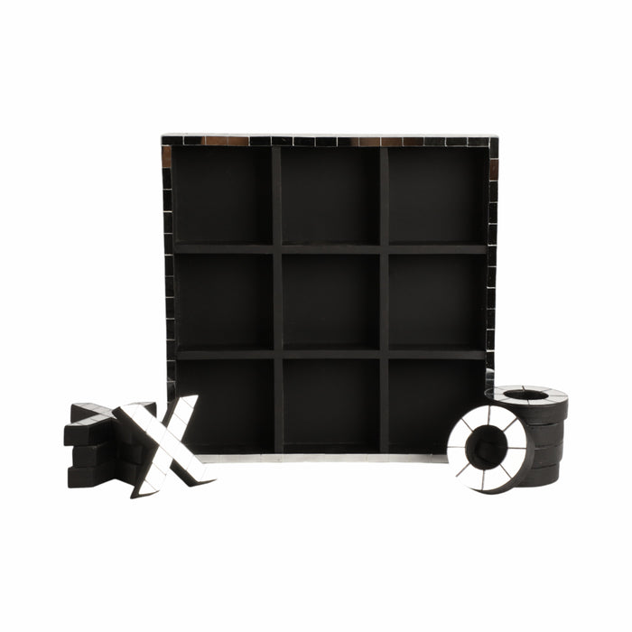 Jeu de tic-tac-toe de 12 po en bois à effet mosaïque disco - argenté