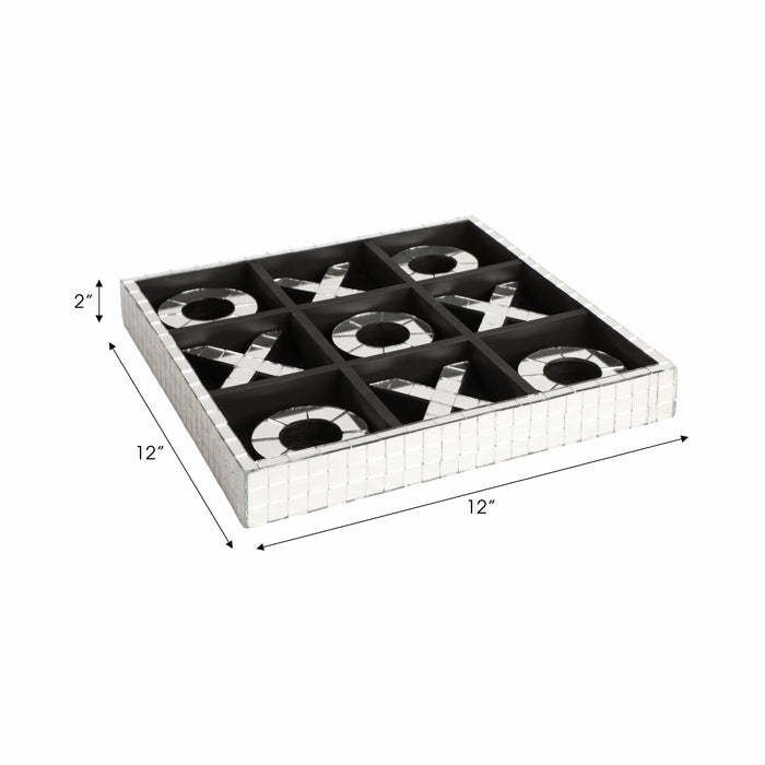 Jeu de tic-tac-toe de 12 po en bois à effet mosaïque disco - argenté