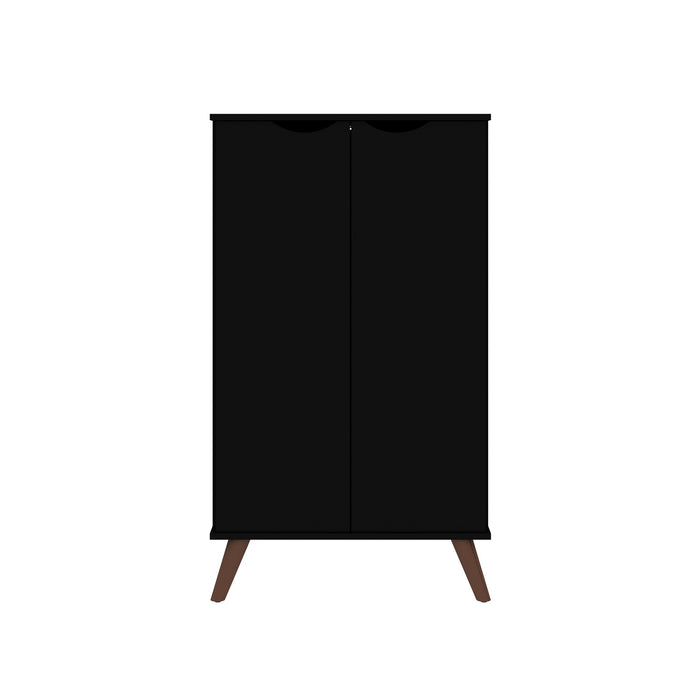 Armoire à chaussures Hampton de Manhattan Comfort avec 4 tablettes et pattes en bois massif - noire