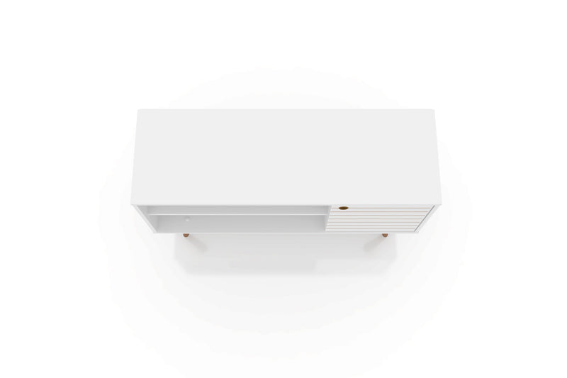 Meuble pour téléviseur Liberty de Manhattan Comfort de 42,52 po de style moderne du milieu du 20e siècle avec 2 tablettes et 1 porte - blanc et jaune