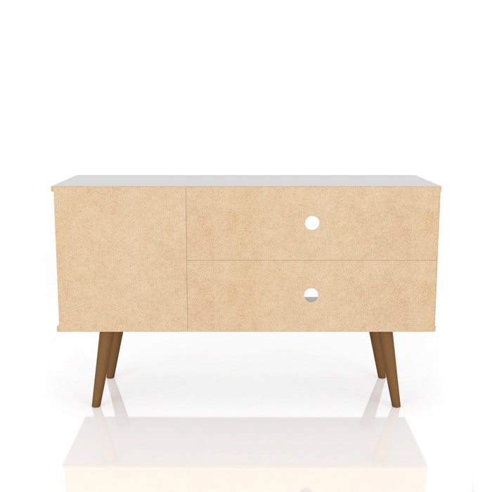 Meuble pour téléviseur Liberty de Manhattan Comfort de 42,52 po de style moderne du milieu du 20e siècle avec 2 tablettes et 1 porte - blanc et brun rustique