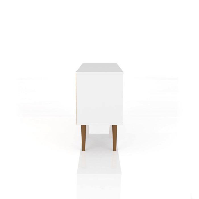 Meuble pour téléviseur Liberty de Manhattan Comfort de 42,52 po de style moderne du milieu du 20e siècle avec 2 tablettes et 1 porte - blanc et brun