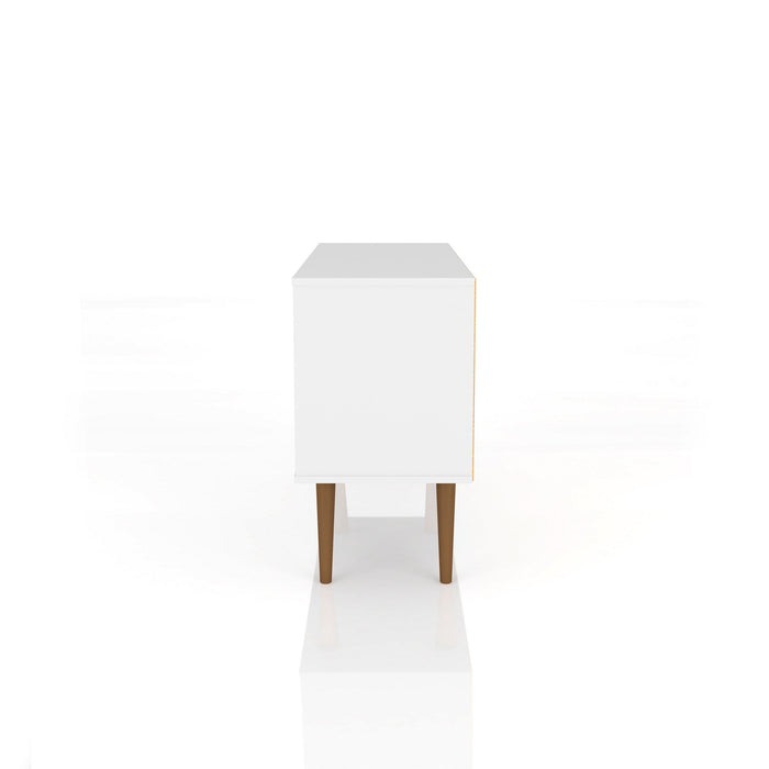 Meuble pour téléviseur Liberty de Manhattan Comfort de 42,52 po de style moderne du milieu du 20e siècle avec 2 tablettes et 1 porte - blanc et brun