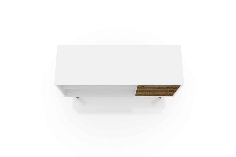 Meuble pour téléviseur Liberty de Manhattan Comfort de 42,52 po de style moderne du milieu du 20e siècle avec 2 tablettes et 1 porte - blanc et brun