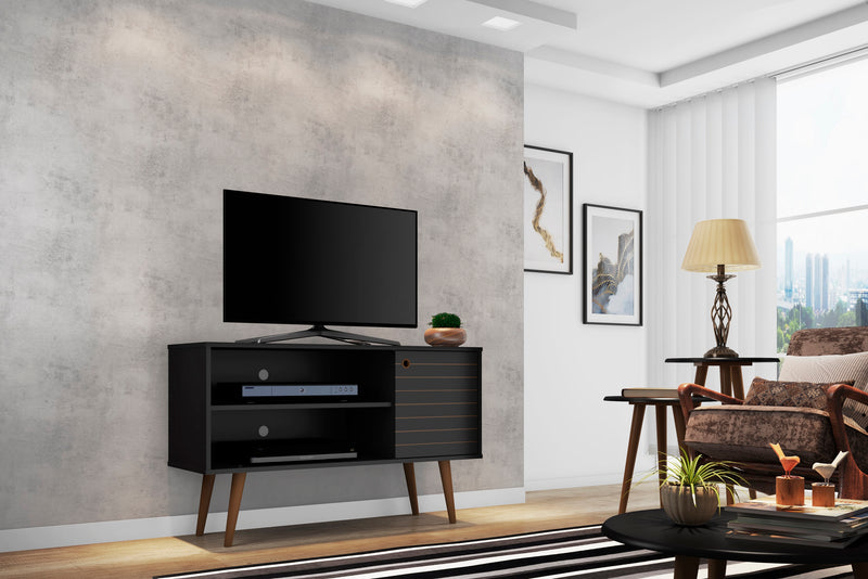 Meuble pour téléviseur Liberty de Manhattan Comfort de 42,52 po de style moderne du milieu du 20e siècle avec 2 tablettes et 1 porte - noir