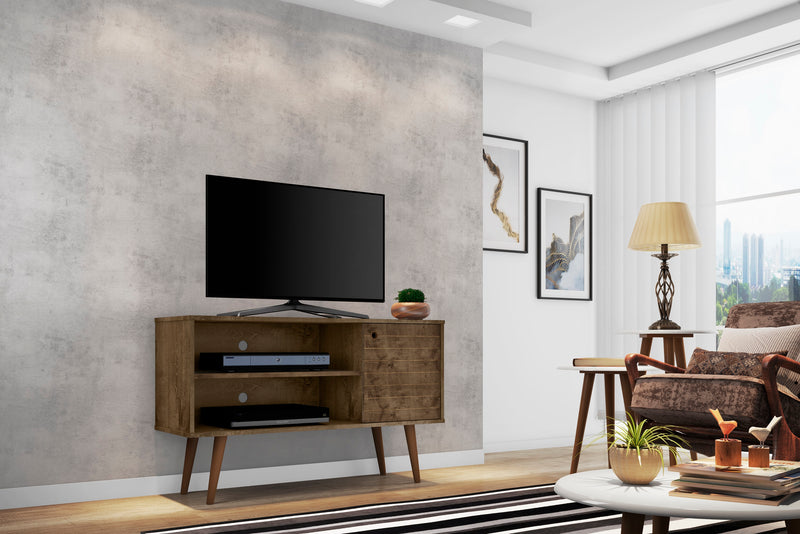 Meuble pour téléviseur Liberty de Manhattan Comfort de 42,52 po de style moderne du milieu du 20e siècle avec 2 tablettes et 1 porte - brun rustique et jaune