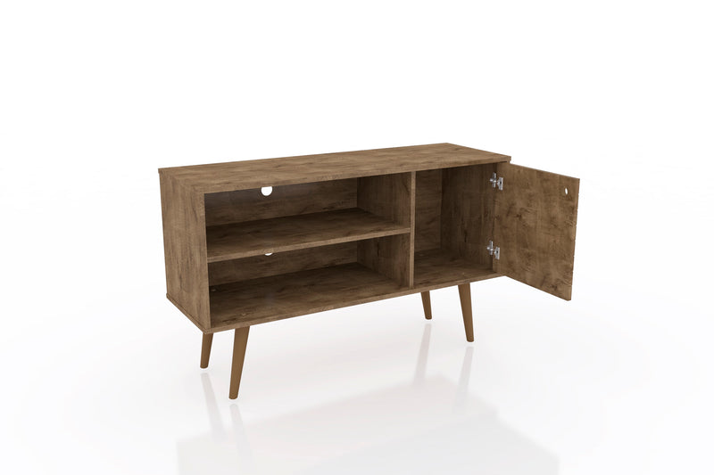Meuble pour téléviseur Liberty de Manhattan Comfort de 42,52 po de style moderne du milieu du 20e siècle avec 2 tablettes et 1 porte - brun rustique et jaune