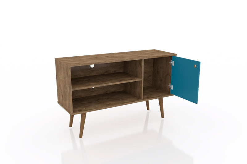 Meuble pour téléviseur Liberty de Manhattan Comfort de 42,52 po de style moderne du milieu du 20e siècle avec 2 tablettes et 1 porte - brun rustique