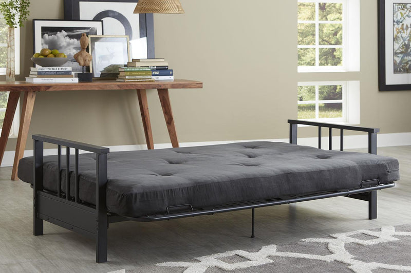 Futon Harlow Dorel Home de format lit double avec accoudoirs en métal avec matelas gris en microfibre de 6 po
